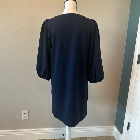 Ann Taylor Factory Sheath Dress in Navy Blue w/Floral 3/4 Bell Sleeves Size MP - Picture 17 of 17